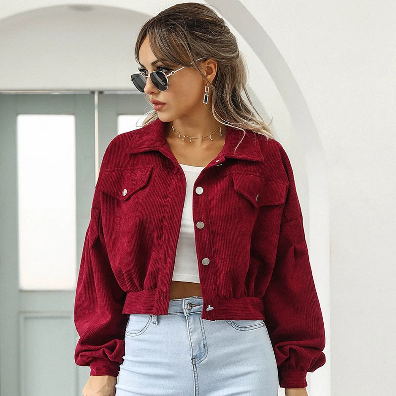 Damska kurtka z kordu w stylu cropped